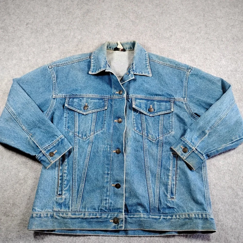 Vintage Bay‎ Horse Mens Vintage Denim Trucker Jacket Blue Medium Wash Cotton S